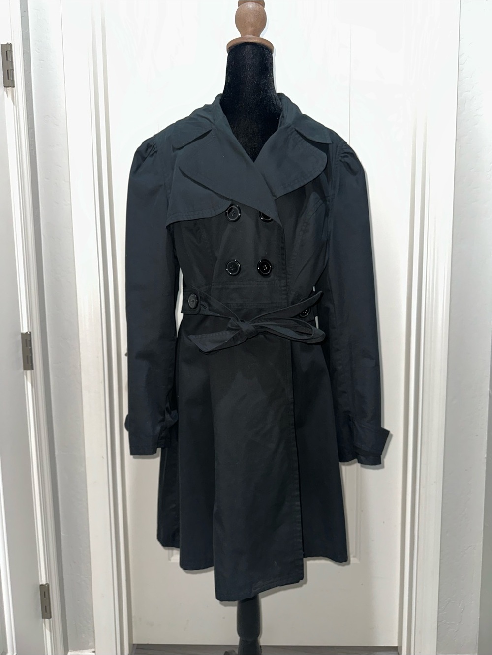 Chadwicks Black Double-Breasted Trench with Waist Tie
